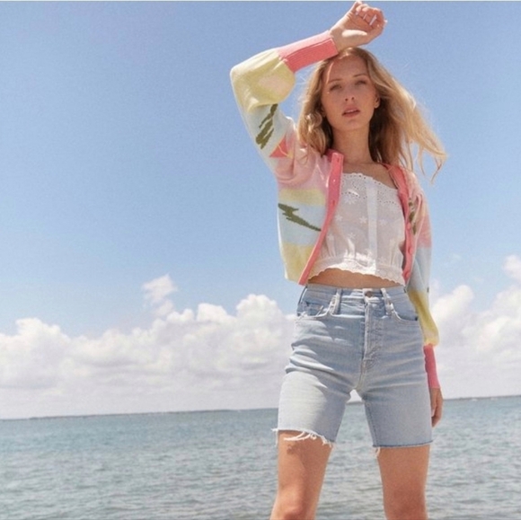 MOTHER The Tripper Fray Shorts Size 34 Lots of Hugs Light Wash Bleached Boho - Picture 3 of 16